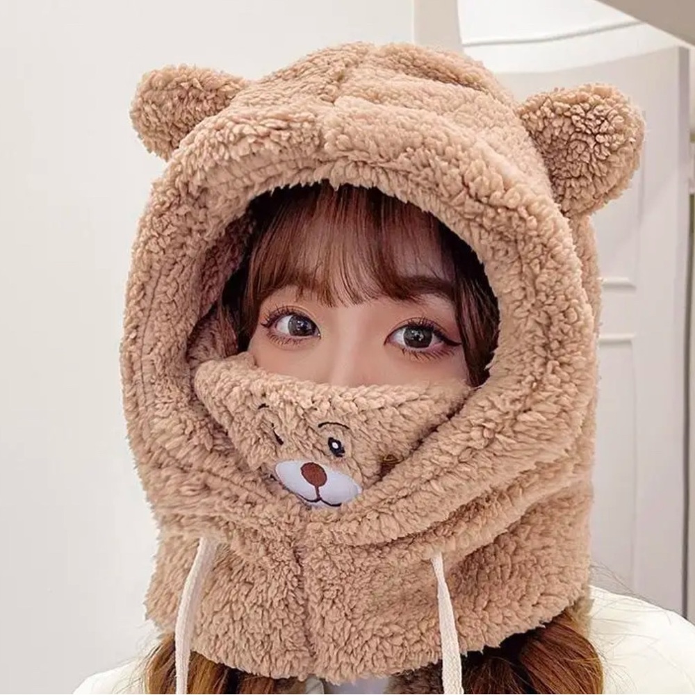 Cozy Brown Bear Hooded Scarf